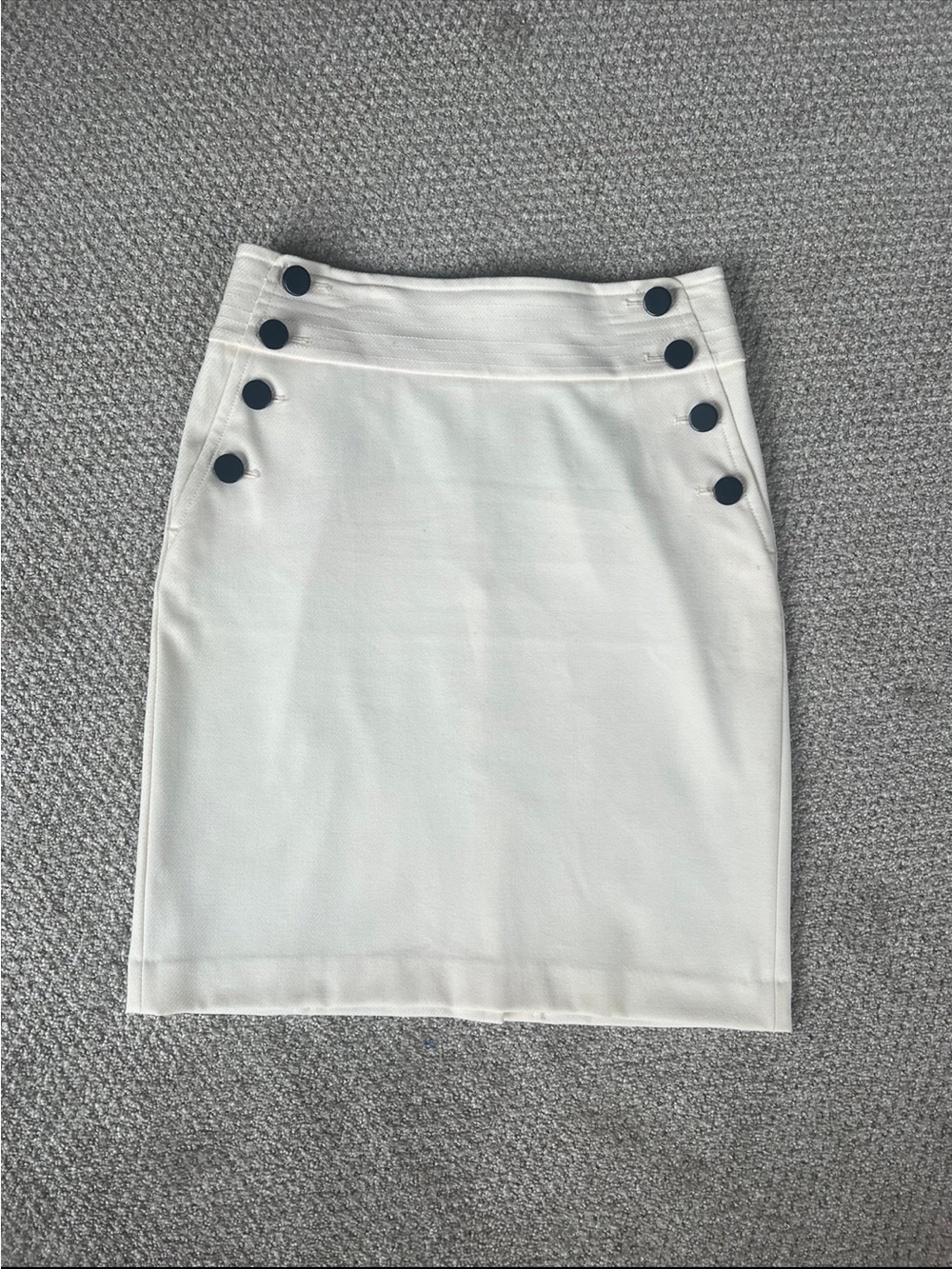 LOFT White Pencil Skirt with Black Button Detail